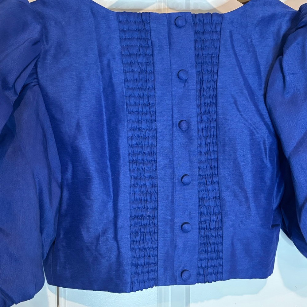 NWT Aje Reverb Puff Sleeve Twist Front Crop Top Button Back Cobalt Blue 4 - Picture 6 of 9